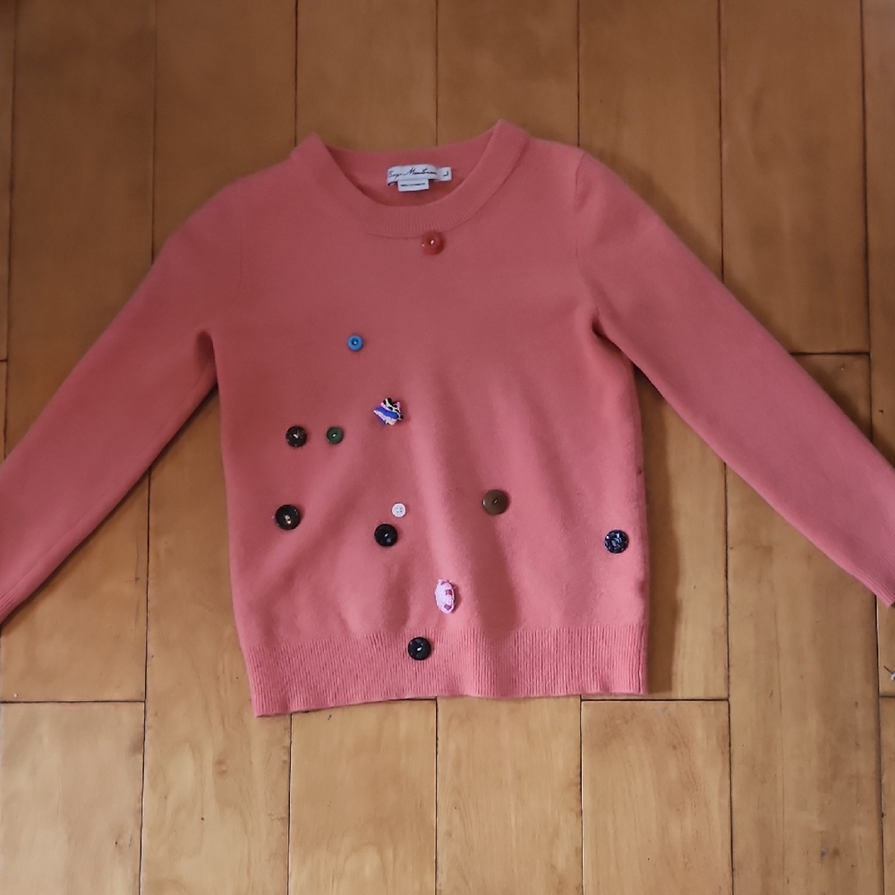 Pink Crew Neck Sweater with embellishments | Enzo Moutorani | 100% Cashmere
